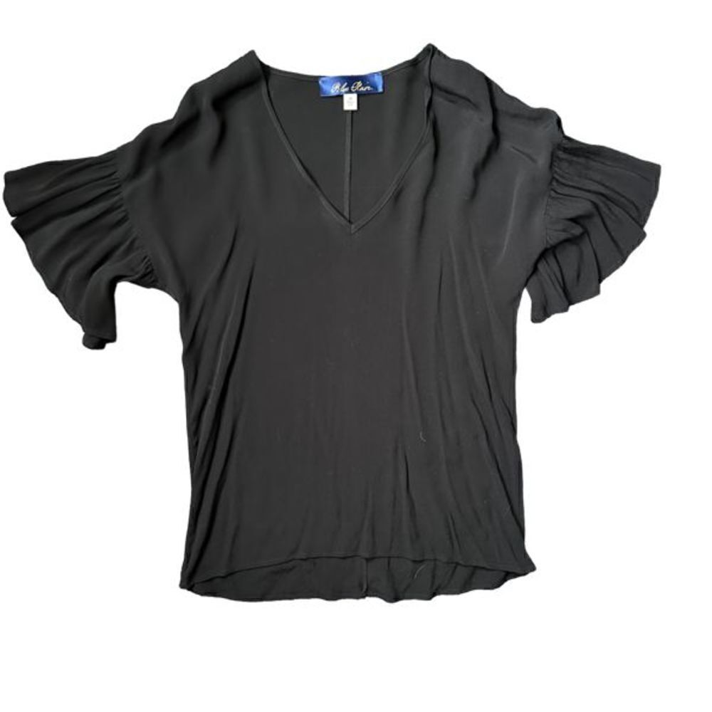 Blue Rain by Francesca's Black Flutter Sleeve V-neck Chiffon Blouse M